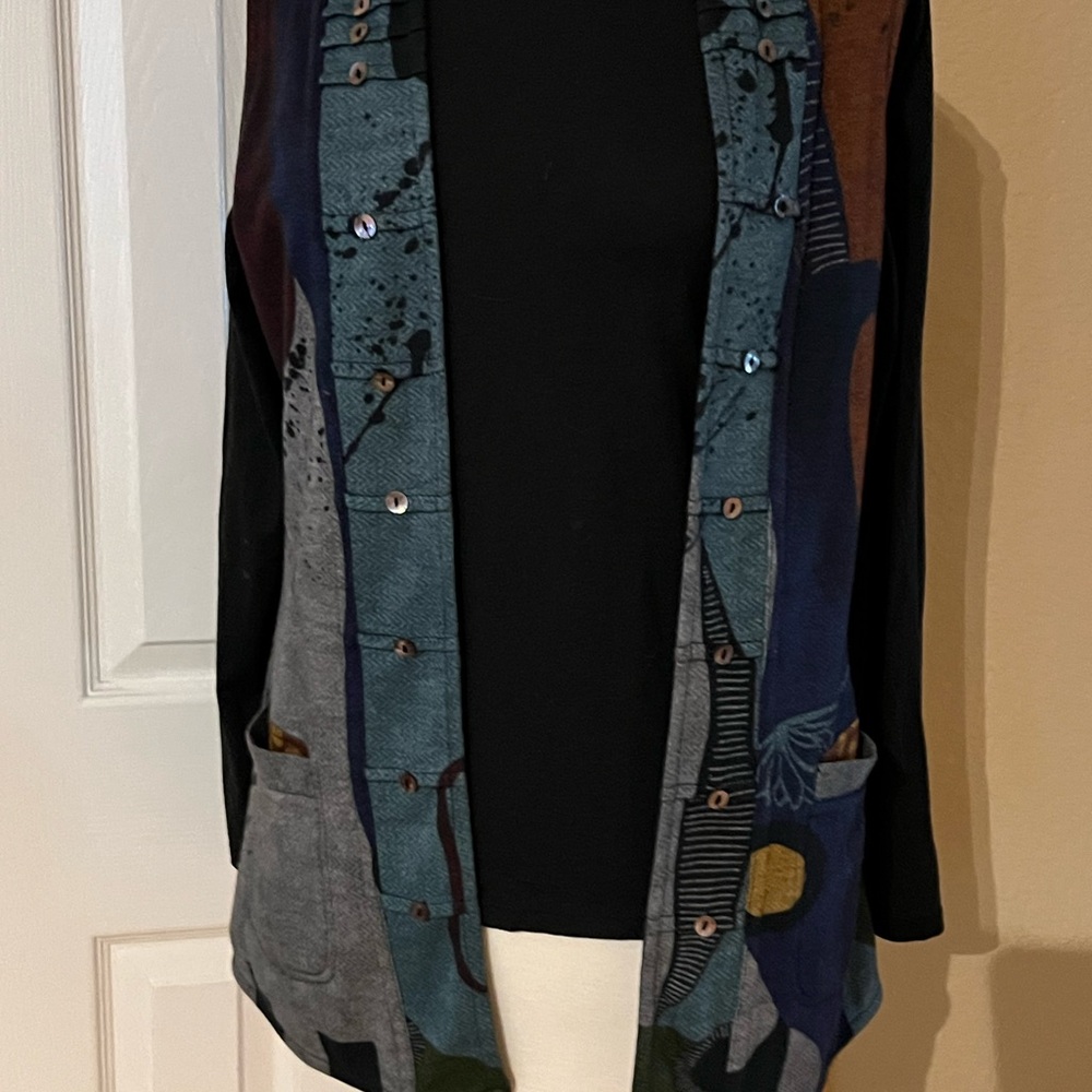 Parsley & Sage Teal, Navy & Gray Patterned Button-Front Vest reversible!